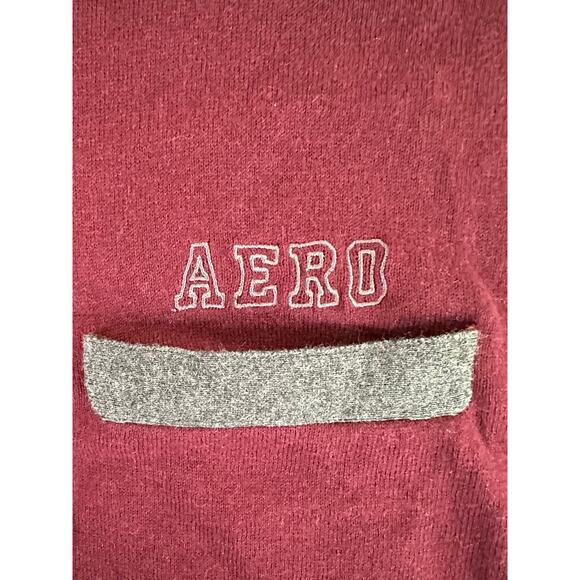 Aeropostale Mens Cardigan Sweater Size Medium Burgundy Gray Wool Blend Button Up - Picture 8 of 8